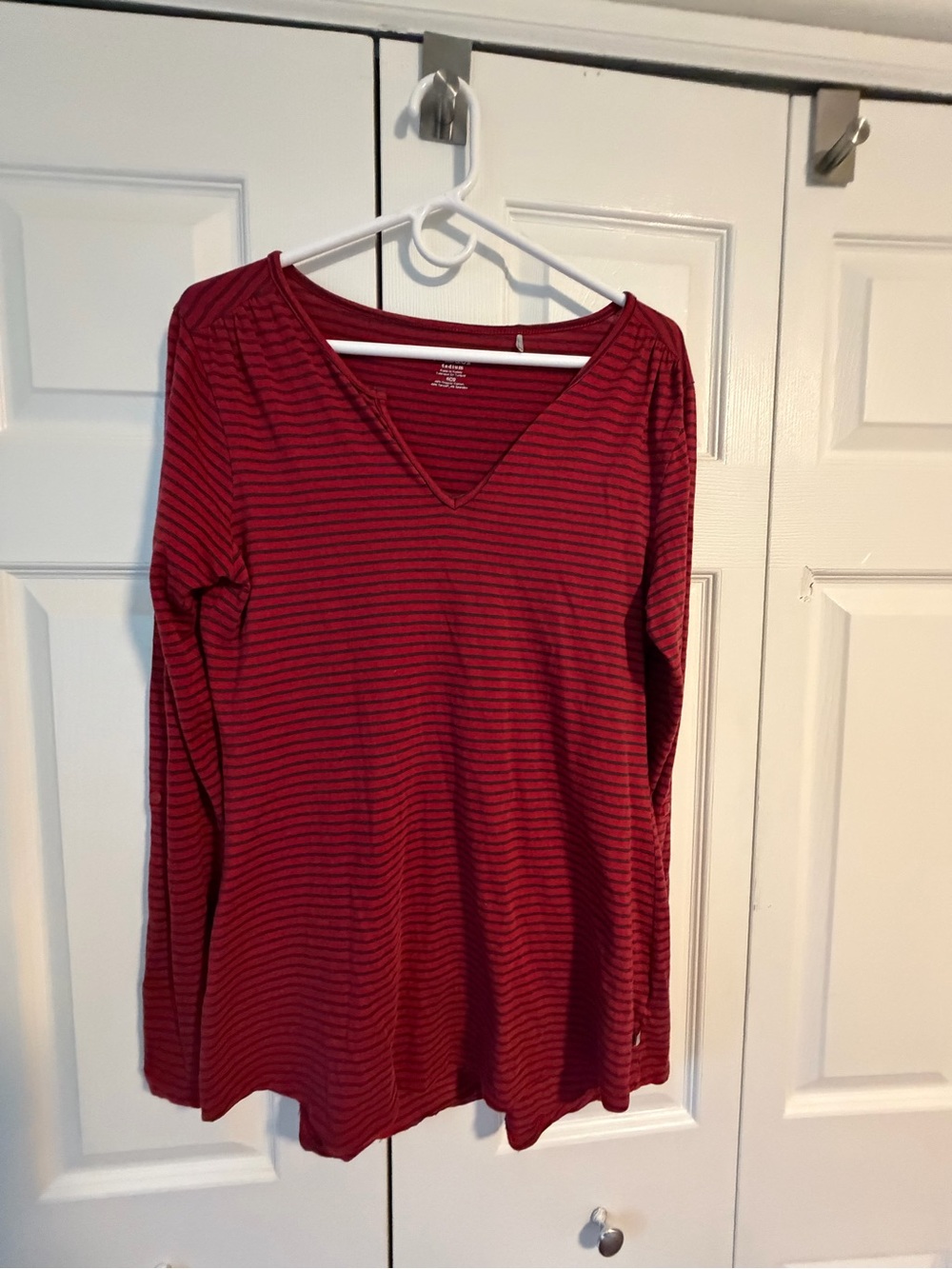 Toad & Co Women's burgundy Striped V-Neck Long Sleeve Tee